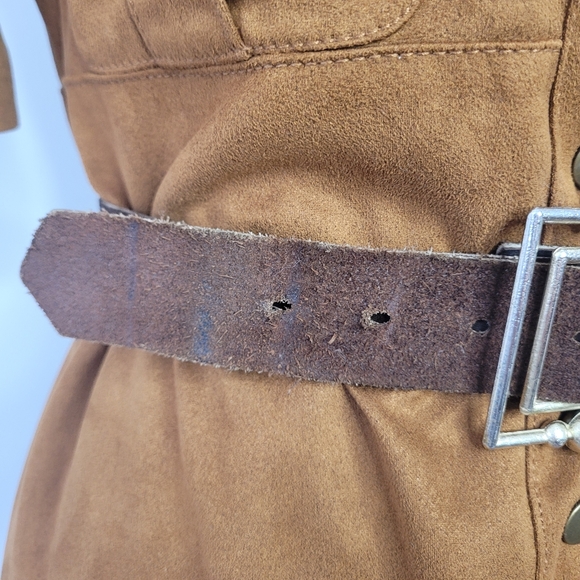 Vintage brown suede waist belt with square Art Deco style buckle - Picture 4 of 7